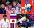 JUDO erkekler - 73 kg podyum, Mansur Isayev (Rusya), Riki Nakaya (Japonya) ve Nyam-Ochir Sainjargal (Moğolistan), Legrand Ugo (Fransa) - Londra 2012-